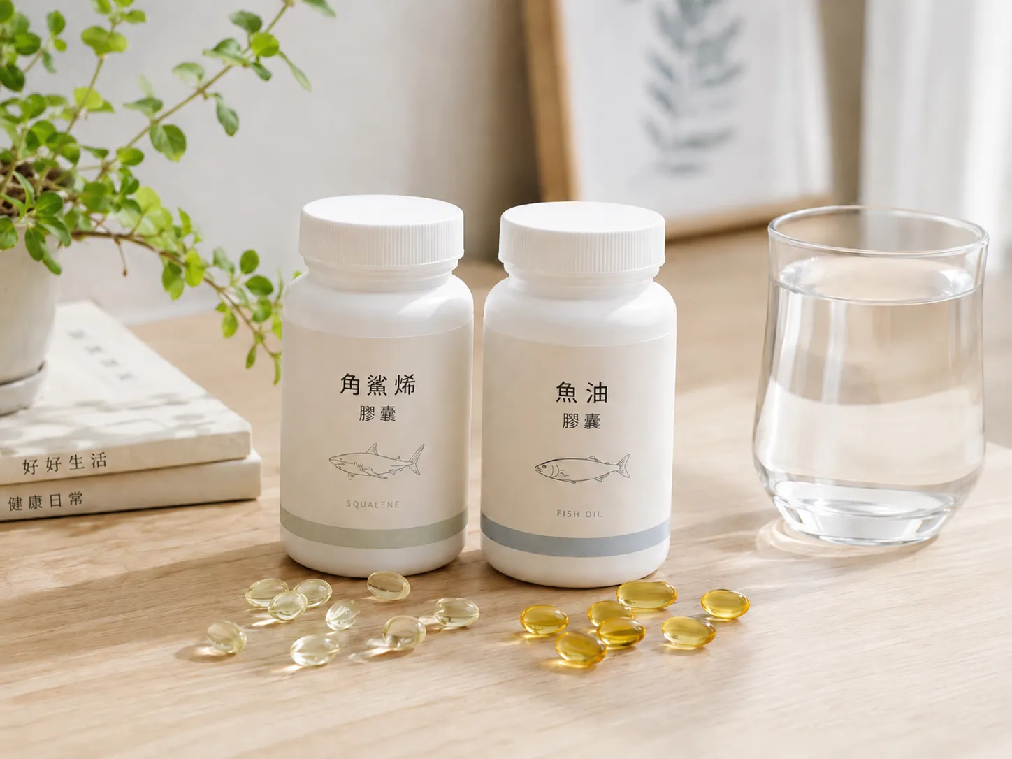角鯊烯與魚油保養內容比較示意圖